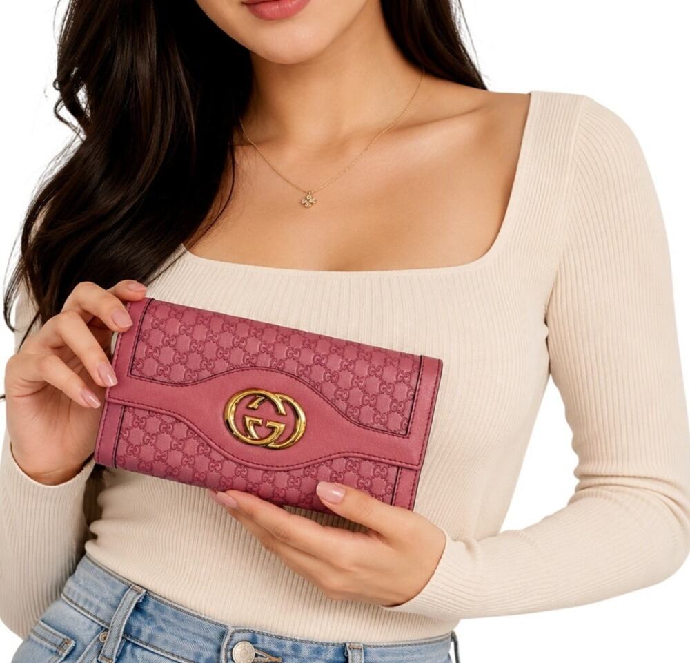 Gucci Microguccissima Embossed Leather Continental Wallet Pink Women's OS - Picture 1 of 11